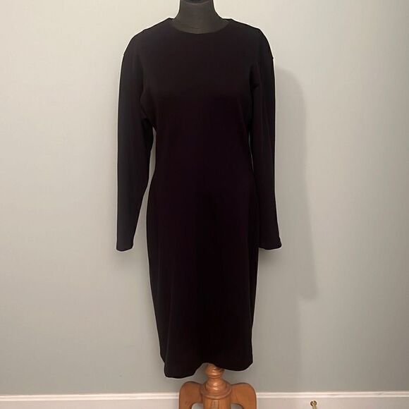 Vintage April Rain Women's Black Crew Neck Cotton Blend Sheath Dress Large - Picture 3 of 12